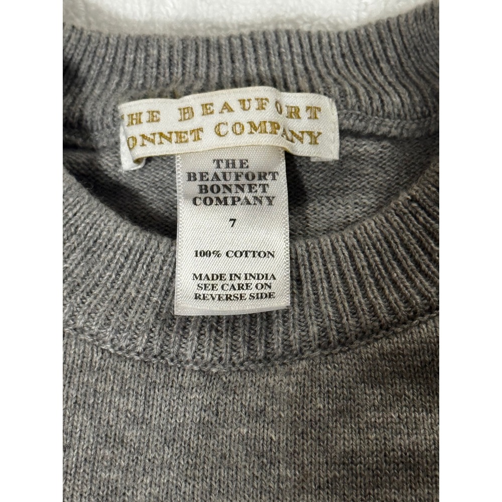 Beaufort Bonnet Company Kids Gray Cotton Intarsia Horse Crewneck Sweater Size 7 - Picture 3 of 5